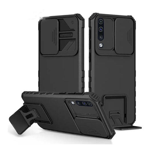 [ FREE SHIPPING] FOR SAMSUNG A30s/A50/A50s PHONE CASE HARD SLIDING LENS PROTECT KICKSTAND BACK COVER - BLACK