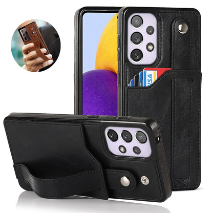 [FREE SHIPPING] BUSINESS CARD SLOT ADJUSTABLE WRIST STRAP CREDIT CARD SLOT SLIM SHOCKPROOF LEATHER CASE FOR SAMSUNG A52