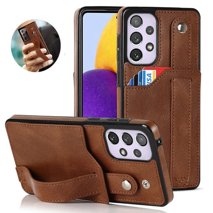 [FREE SHIPPING] BUSINESS CARD SLOT ADJUSTABLE WRIST STRAP CREDIT CARD SLOT SLIM SHOCKPROOF LEATHER CASE FOR SAMSUNG A52