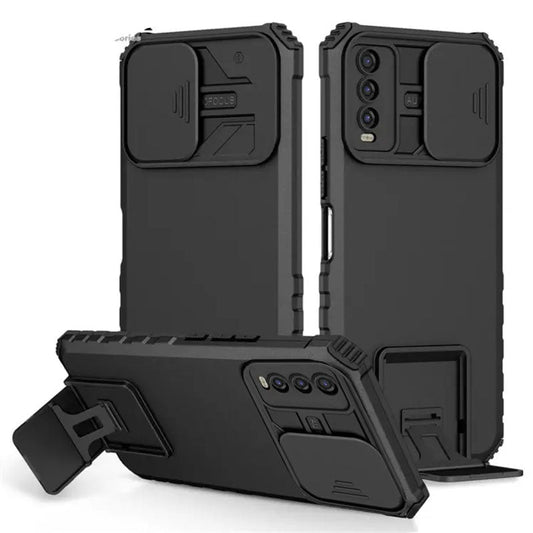 [ FREE SHIPPING] FOR  VIVO Y20 Y20s PHONE CASE HARD SLIDING LENS PROTECT KICKSTAND BACK COVER - BLACK