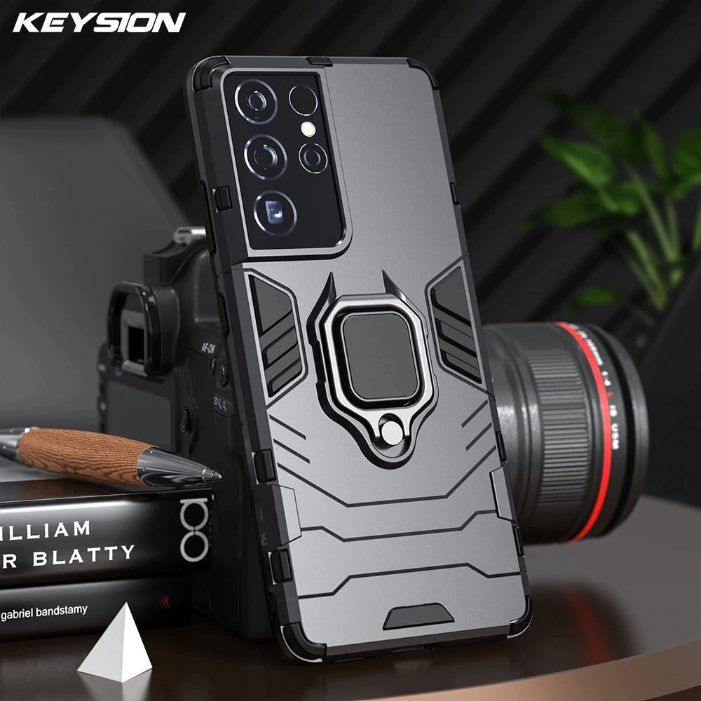 [ FREE SHIPPING] Samsung S23 Ultra,Armor Shockproof Stand Holder Cover - Black