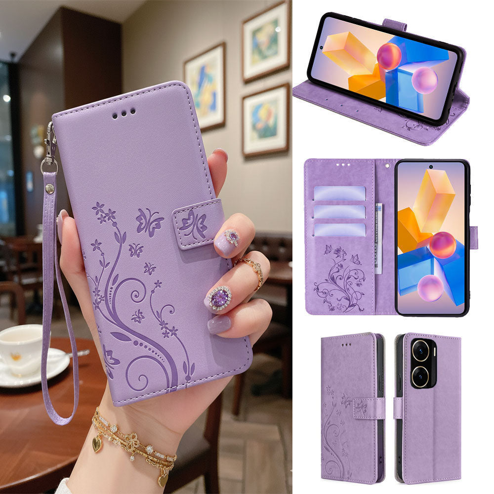 [FREE SHIPPING] BUTTERFLY FLOWER LEATHER FLIP WALLET CASE FOR VIVO V29E