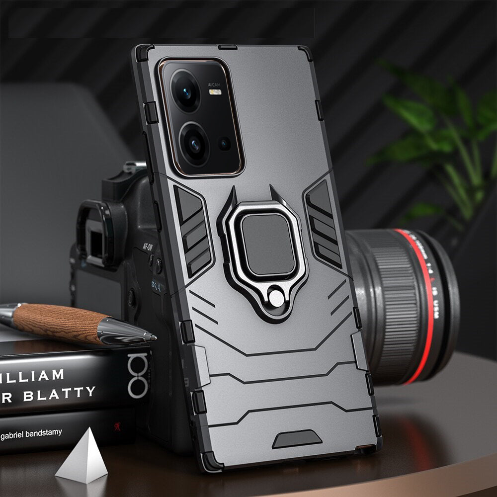 [ FREE SHIPPING] Vivo V25e,Armor Shockproof Stand Holder Cover - Black
