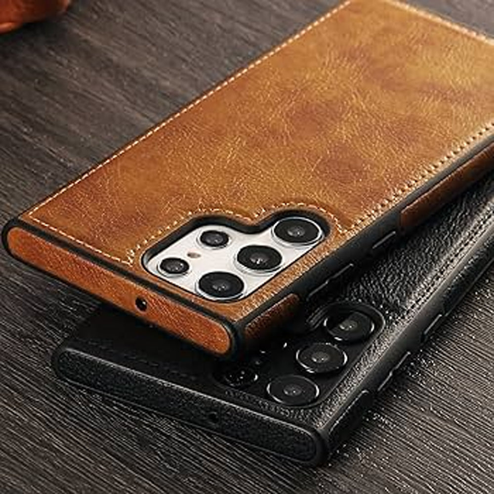 [ FREE SHIPPING] Leather Logo Cut Back Case For Samsung Galaxy S25 Ultra
