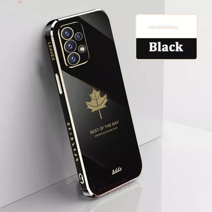 [ FREE SHIPPING] Luxury 6D Plating Case for Samsung Galaxy A13 Maple Leaf Side Pattern Back Cover Soft Silicone Square Phone Cases