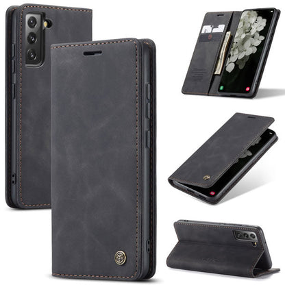 [FREE SHIPPING] CaseMe Retro Leather Case For Samsung S22 Book Style Flip Wallet Magnetic Cover Card Slots Case For Samsung S22 - Brown