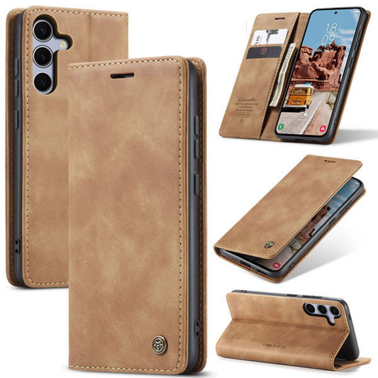 Brown CASEME flip case for Samsung S25 with premium leather texture
