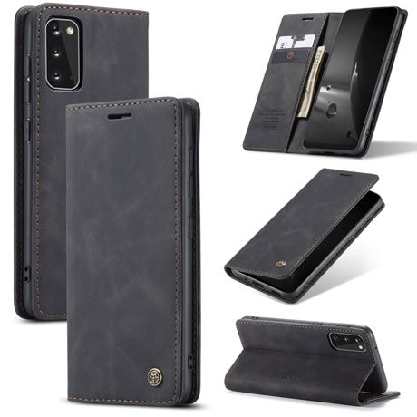 [FREE SHIPPING] CaseMe Retro Leather Case for Samsung S20 Book Style Flip Wallet Magnetic Cover Card Slots Case for Samsung S20 - Brown