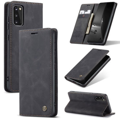 [FREE SHIPPING] CaseMe Retro Leather Case for Samsung S20 Book Style Flip Wallet Magnetic Cover Card Slots Case for Samsung S20 - Brown