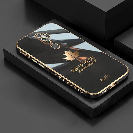 [ FREE SHIPPING] Luxury 6D Plating Case For Oppo A9 2020 Maple Leaf Side Pattern Back Cover Soft Silicone Square Phone Cases