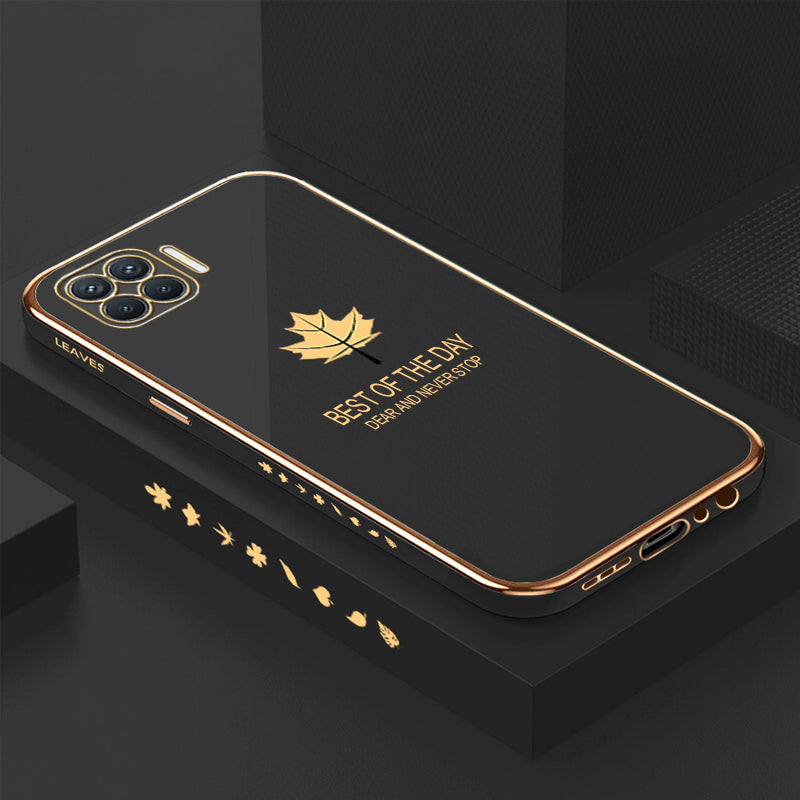 [ FREE SHIPPING] Luxury 6D Plating Case For Oppo Reno F17 Pro Maple Leaf Side Pattern Back Cover Soft Silicone Square Phone Cases - Black