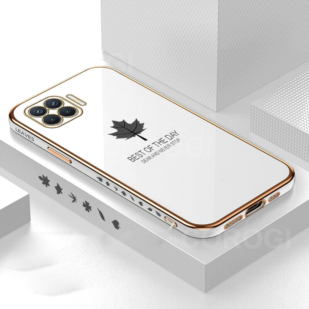 [ FREE SHIPPING] Luxury 6D Plating Case For Oppo Reno F17 Pro Maple Leaf Side Pattern Back Cover Soft Silicone Square Phone Cases - Black