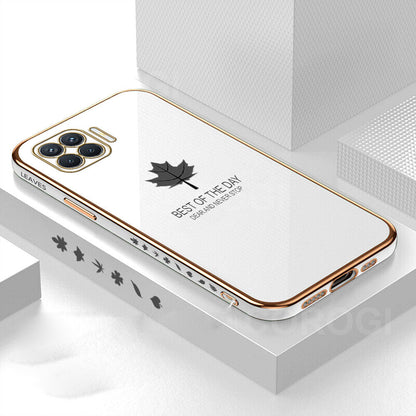 [ FREE SHIPPING] Luxury 6D Plating Case For Oppo Reno F17 Pro Maple Leaf Side Pattern Back Cover Soft Silicone Square Phone Cases - Black