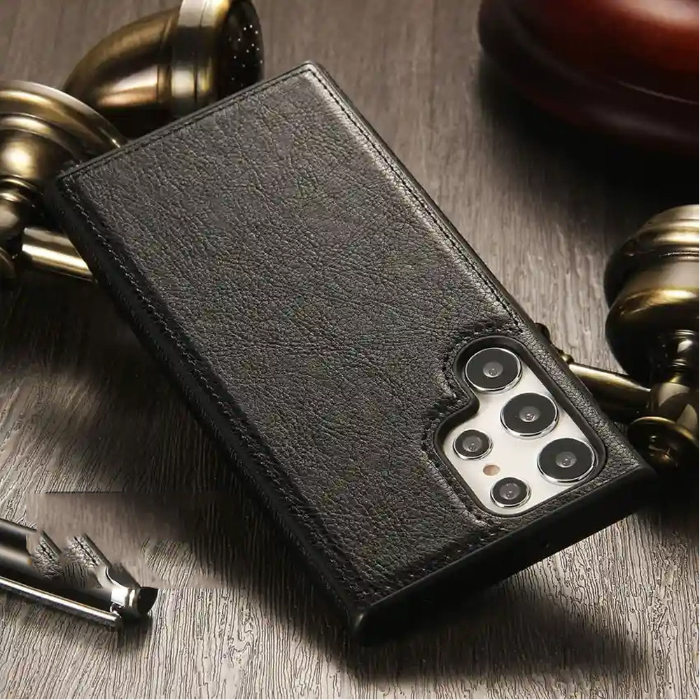 [ FREE SHIPPING] Leather Logo Cut Back Case For Samsung Galaxy S25 Ultra