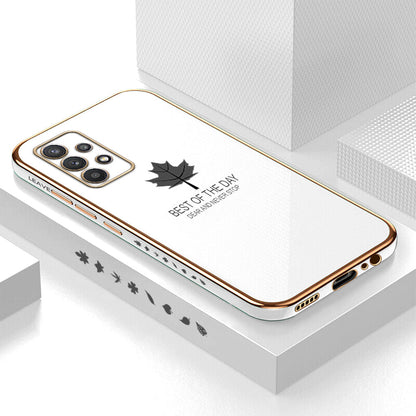 [ FREE SHIPPING] Luxury 6D Plating Case for Samsung A33 Maple Leaf Side Pattern Back Cover Soft Silicone Square Phone Cases
