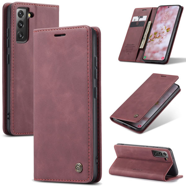 [FREE SHIPPING] CaseMe Retro Leather Case For Samsung S22 Book Style Flip Wallet Magnetic Cover Card Slots Case For Samsung S22 - Brown