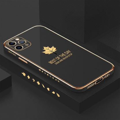 [ FREE SHIPPING] Luxury 6D Plating Case For Iphone 12 Pro Max Maple Leaf Side Pattern Back Cover Soft Silicone Square Phone Cases