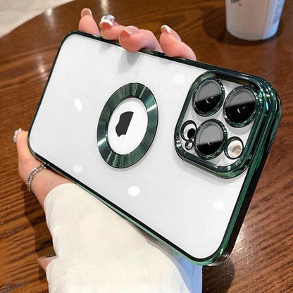 [ FREE SHIPPING] Luxury Logo Hole Soft Silicone Transparent Case Lens Protection Plating Cover for iPhone 13 Pro
