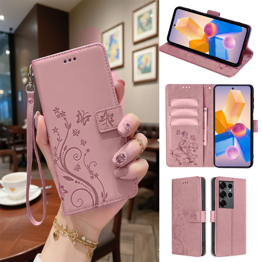 [FREE SHIPPING] BUTTERFLY FLOWER LEATHER FLIP WALLET CASE FOR SAMSUNG S22 ULTRA