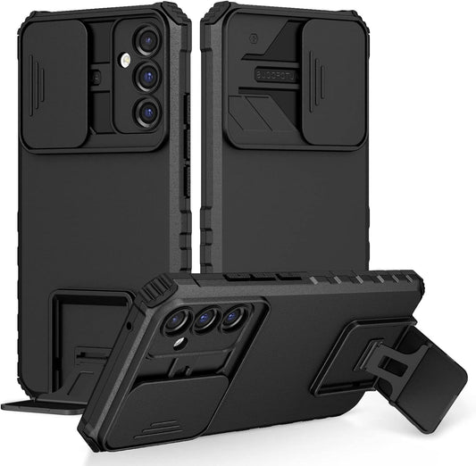 [ FREE SHIPPING] FOR SAMSUNG A34 PHONE CASE HARD SLIDING LENS PROTECT KICKSTAND BACK COVER - BLACK