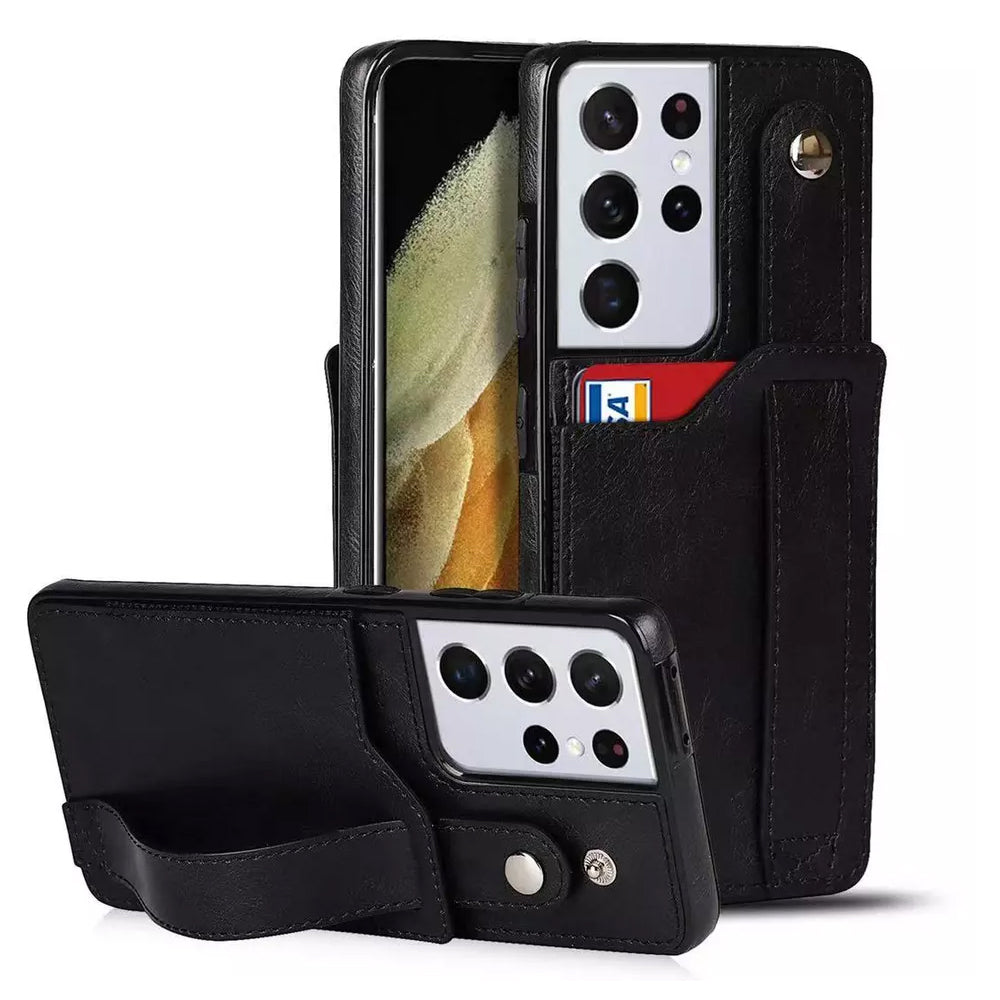 [FREE SHIPPING] BUSINESS CARD SLOT ADJUSTABLE WRIST STRAP CREDIT CARD SLOT SLIM SHOCKPROOF LEATHER CASE FOR SAMSUNG GALAXY S25 ULTRA