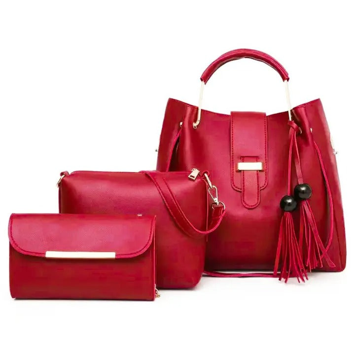 3Pcs PU Leather Ladies Hand Bags Set New Style Tote Bags Shoulder Bag Top Handle Satchel Purse Set 3pcs