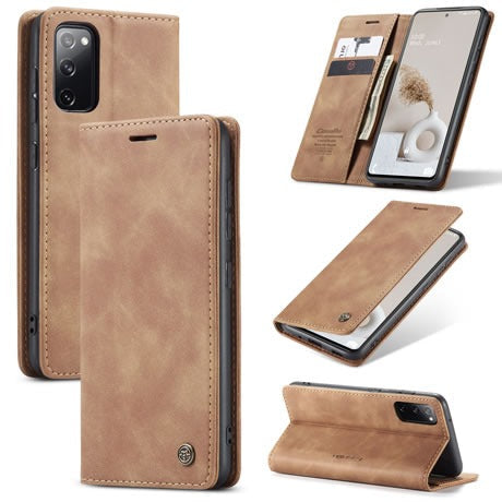 [FREE SHIPPING] CaseMe Retro Leather Case for Samsung S20 Book Style Flip Wallet Magnetic Cover Card Slots Case for Samsung S20 - Brown